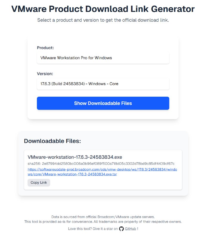 V2EX-最热主题博通把 vmware 原来的 index 关闭了, 我搞了个工具获取 Vmware 产品的下载链接#v2exmoonheart:VMware Product and Package Index选择产品-选择版本-获取链接source