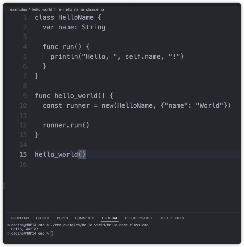 V2EX-最热主题我在设计开发的编程语言， Hello， World 跑通了#v2exdaqing:语言暂时取名叫：Emo 
